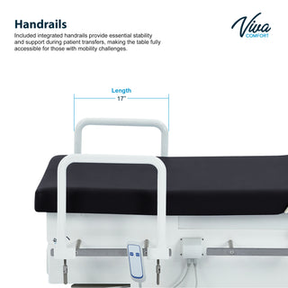 Viva Comfort ADIME996-30-HR handrail feature graphic showing a handrail mounted on a black exam table