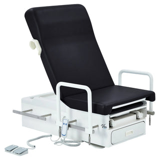 Viva Comfort ADIME996-30-HR handrails mounted on a Pointe power exam table with black upholstery