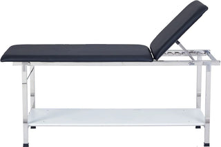 Viva Comfort ADI996-01 Noble folding treatment table, side view with lower shelf and raised backrest