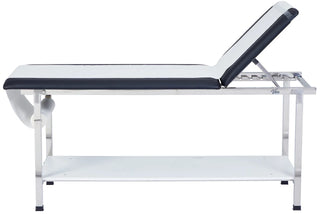Viva Comfort ADI996-01 Noble folding treatment table, side view with exam paper and lower shelf