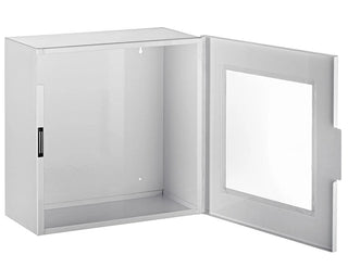 Viva Comfort ADI999-01 AED cabinet with the glass door open showing the empty interior