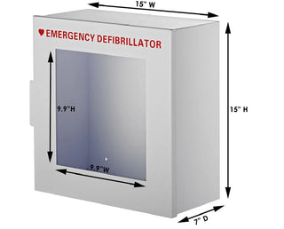 Viva Comfort ADI999-01 dimension diagram showing outer and window size of the AED cabinet