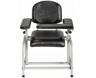 Viva Comfort ADI997-01 blood drawing chair in glossy black vinyl with both armrests, front view