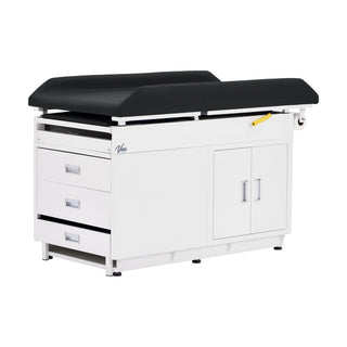 Viva Comfort ADI996-09-PMB Pediatric Grande exam table, front angle with black top, side drawers and double doors