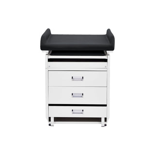 Viva Comfort ADI996-09-PMB Pediatric Grande exam table, end view showing stacked drawers under the top