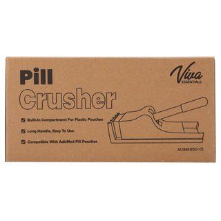 Viva Comfort ADIME950-01 brown retail box for the pill crusher with product line drawing