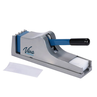 Viva Comfort ADIME950-01 pill crusher at an angle with a clear pill pouch lying in front