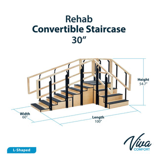 Viva Comfort ADIME906-02-30 convertible rehab staircase dimension diagram, L-shaped layout