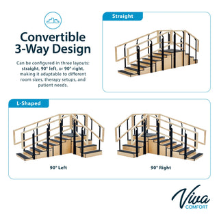 Viva Comfort ADIME906-02-30 convertible rehab staircase diagram of straight, left and right layouts