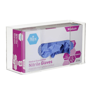 Viva Comfort ADI902-01 clear acrylic glove dispenser holding a box of blue nitrile gloves