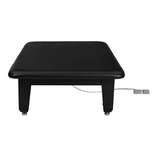 Viva Comfort ADI903-60 TheraLift hi-lo rehab table end view at low height with pedal