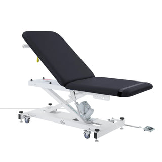 Viva Comfort ADI903-20 Xro exam table with black split top and raised backrest on white scissor base