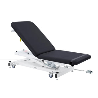 Viva Comfort ADI903-20 Xro exam table in black at low height with backrest raised