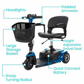 Vive Health 3 Wheel Mobility Scooter - Long Range, Multiple Colors