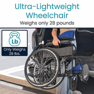 Vive Health MOB1062BLKBLU Air Frame Wheelchair Offers Lightweight Mobility With a Durable Aluminum Frame, Supporting up to 300 lbs. 