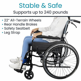 Vive Health MOB1062BLKBLU Air Frame Wheelchair Offers Lightweight Mobility With a Durable Aluminum Frame, Supporting up to 300 lbs. 