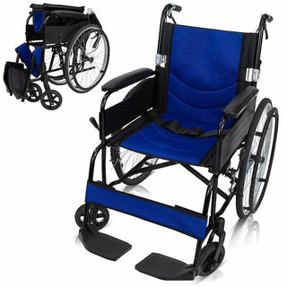 Vive Health MOB1062BLKBLU Air Frame Wheelchair Offers Lightweight Mobility With a Durable Aluminum Frame, Supporting up to 300 lbs. 