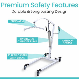 Vive Health MOB1068SLG Hydraulic Patient Lift with Sling - 400lb Capacity, White