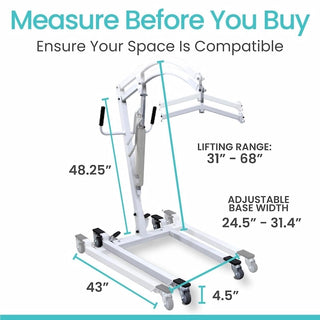 Vive Health MOB1068WHT Hydraulic Patient Lift Ensures Safe, Smooth Patient Transfers With a Durable Pump and 400lb Capacity 