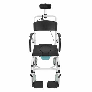 Vive Health MOB1082WHT Reclining Shower Commode Transport Chair is a 3-in-1 Design For Transport, Showering and Commode Use With 35° Recline, Drop Arms, Locking Casters, and Padded Seat