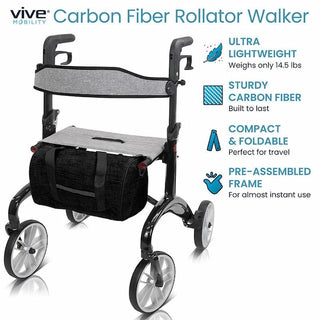 Vive Health MOB1086 Carbon Fiber Rollator Overview (14.5 lbs)
