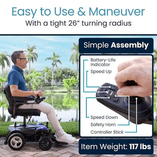 Vive Health MOB1094BLU Power Wheelchair Model C for Mobility (Blue)