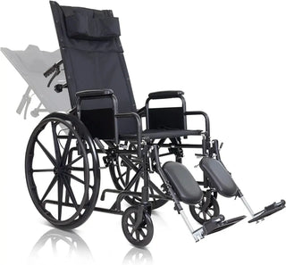 Vive Health MOB1103BLK Reclining Wheelchair With Headrest for Comfort (Black)