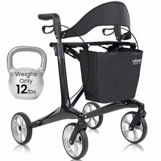 Vive Health MOB1113 Core Carbon Fiber Rollator for Mobility (Weighs Only 12 lbs) 
