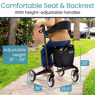 Vive Health MOB1113 Core Carbon Fiber Rollator for Mobility (Weighs Only 12 lbs) 