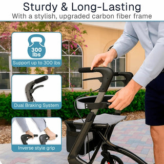 Vive Health MOB1124 CarbonGlide Rollator for Mobility Ultra-Light Rollator