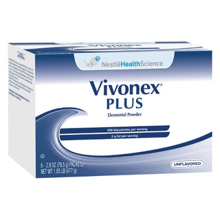 Box of Vivonex® 746869_CS Plus Oral Supplement Unflavored Powder 2.8 oz. Individual Packet Elemental by Nestle HealthScience on a white background