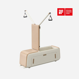 WalkingPad B2 Pilates bench with the arms raised and handles attached