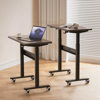 Two WalkingPad ETD3 standing desks shown at different heights in one room