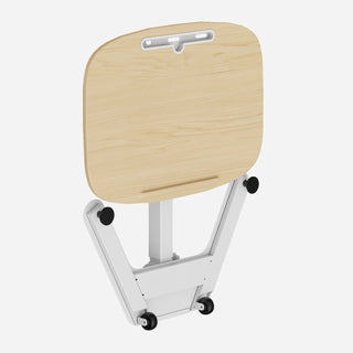 White oak WalkingPad ETD5 standing desk folded with the top upright