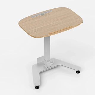 White oak WalkingPad ETD5 folding standing desk seen at an angle