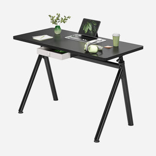 Black WalkingPad ETD6 standing desk with a laptop, plant and drawer fitted