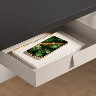 Open drawer fitted under the WalkingPad ETD6 standing desk
