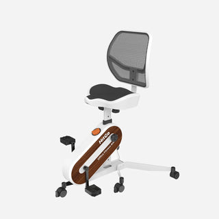 White WalkingPad FC1 office bike chair seen from behind the mesh backrest