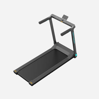 WalkingPad G1 Denise Austin treadmill open with the side handles raised, seen at an angle