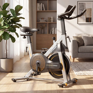 WalkingPad MRB2 exercise bike set up beside a sofa and a houseplant