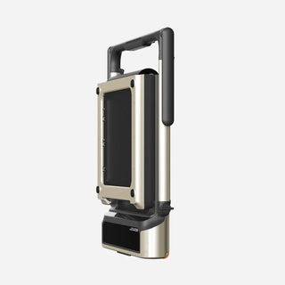 WalkingPad MX3 treadmill in gold, folded and seen at an angle