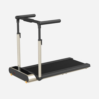 WalkingPad MX3 treadmill in gold, open with the handrail raised