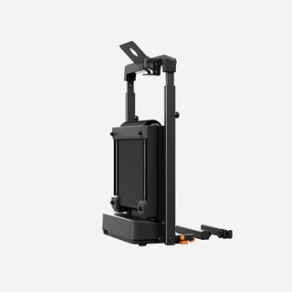 WalkingPad MX8 treadmill folded upright and seen at an angle