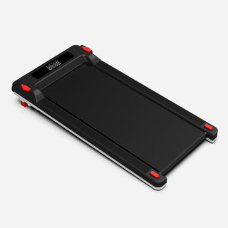 Black side of the WalkingPad Massage Step treadmill seen at an angle