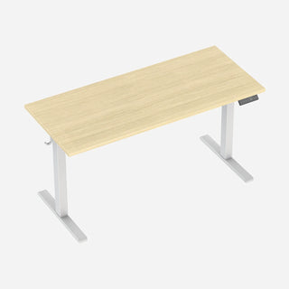 Oak WalkingPad one-piece electric standing desk with a white frame