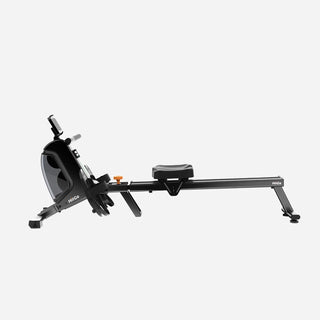 WalkingPad RM1 magnetic rowing machine seen from the side with its device holder