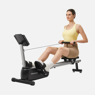 Woman rowing on the WalkingPad RW001, seen from the front