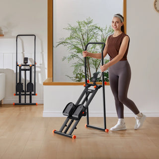Woman wheeling the WalkingPad SC1 stair stepper across a room