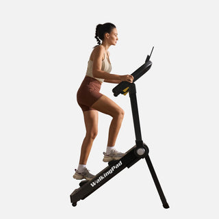 Woman climbing on the WalkingPad Stair Stepper, seen from the side
