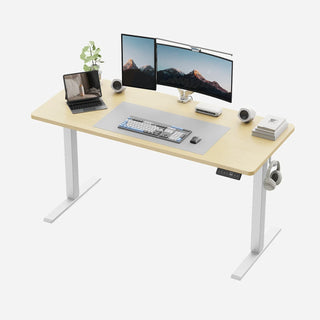 Oak WalkingPad two-piece standing desk set up with monitors and a keyboard